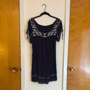 Navy Blue Dress with White Embroidery
